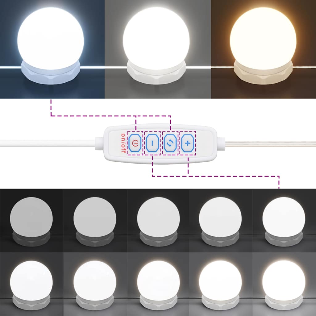 makeupbord med LED-lys 60x40x140 cm sonoma-eg