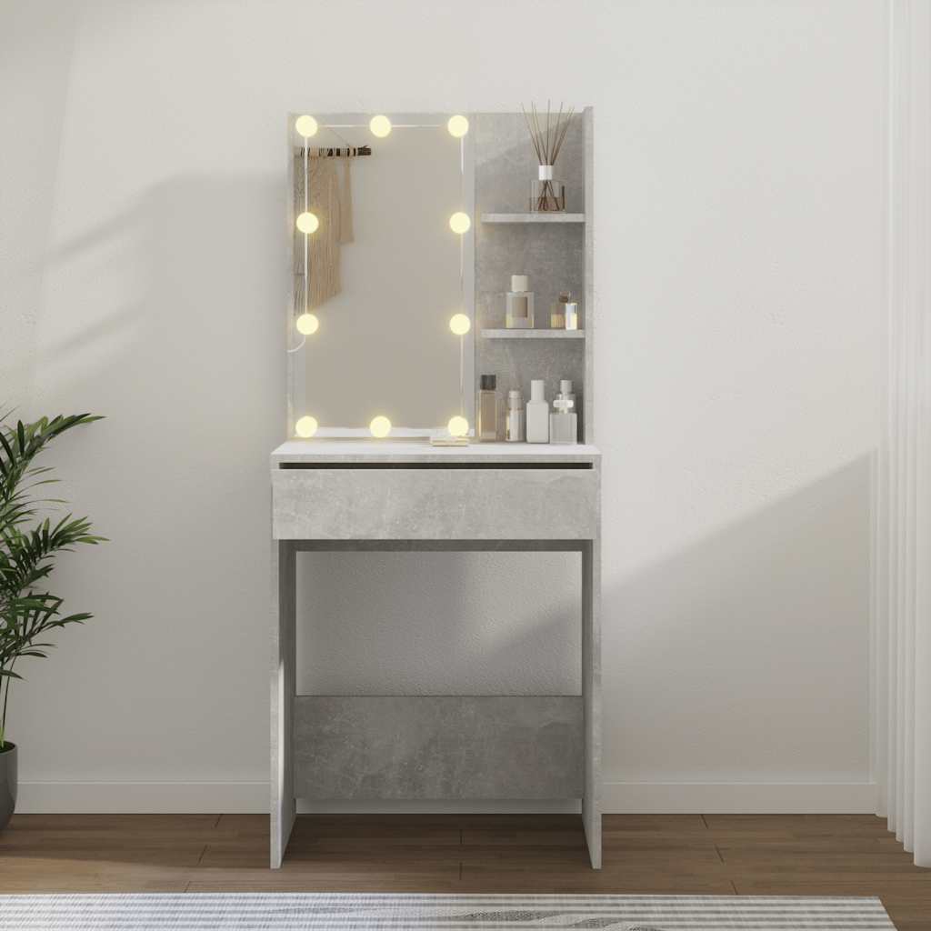 makeupbord med LED-lys 60x40x140 cm betongrå