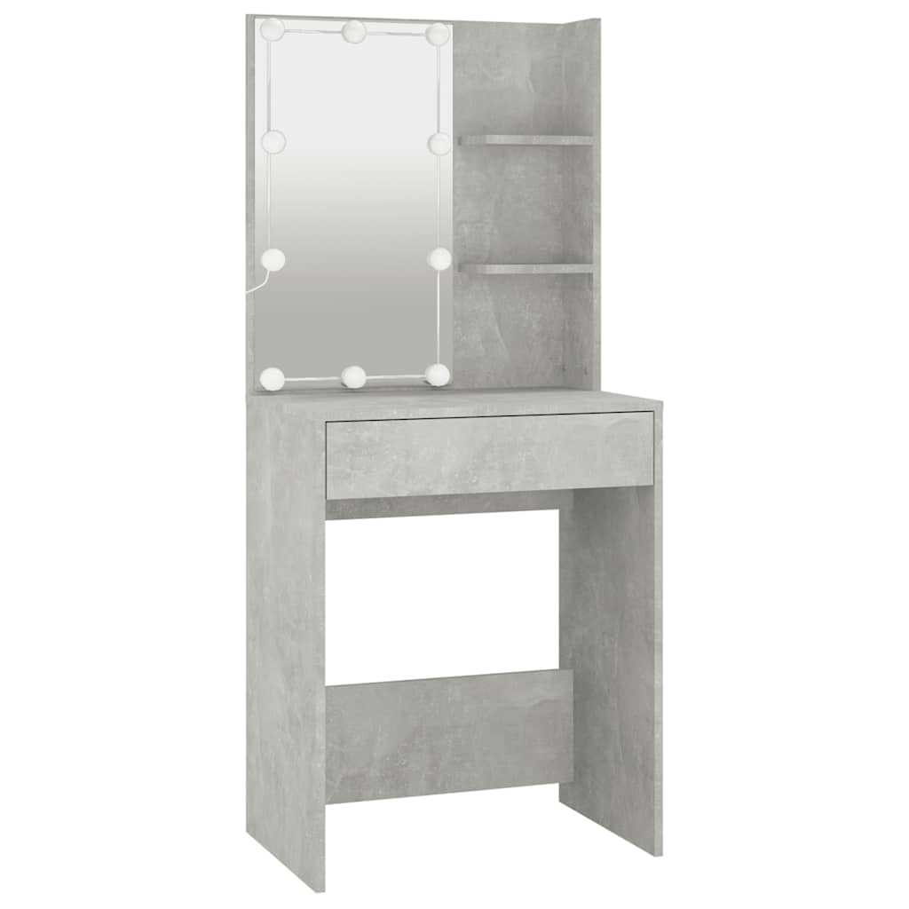 makeupbord med LED-lys 60x40x140 cm betongrå