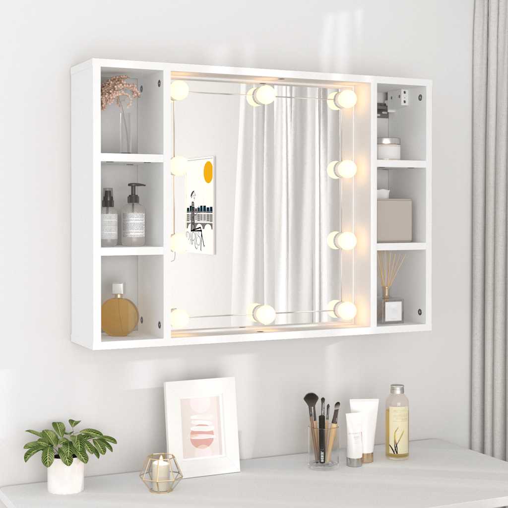 spejlskab med LED-lys 76x15x55 cm hvid
