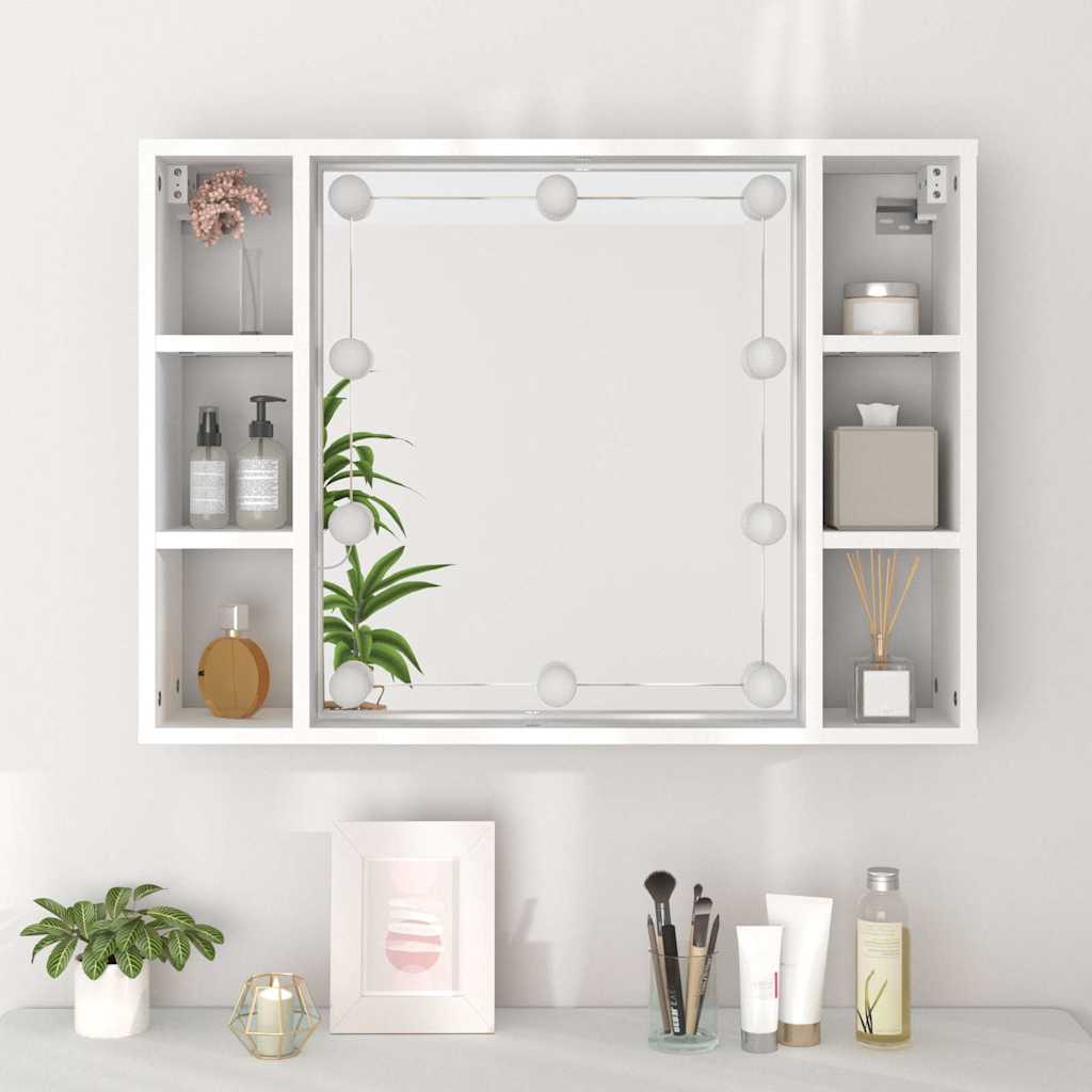 spejlskab med LED-lys 76x15x55 cm hvid