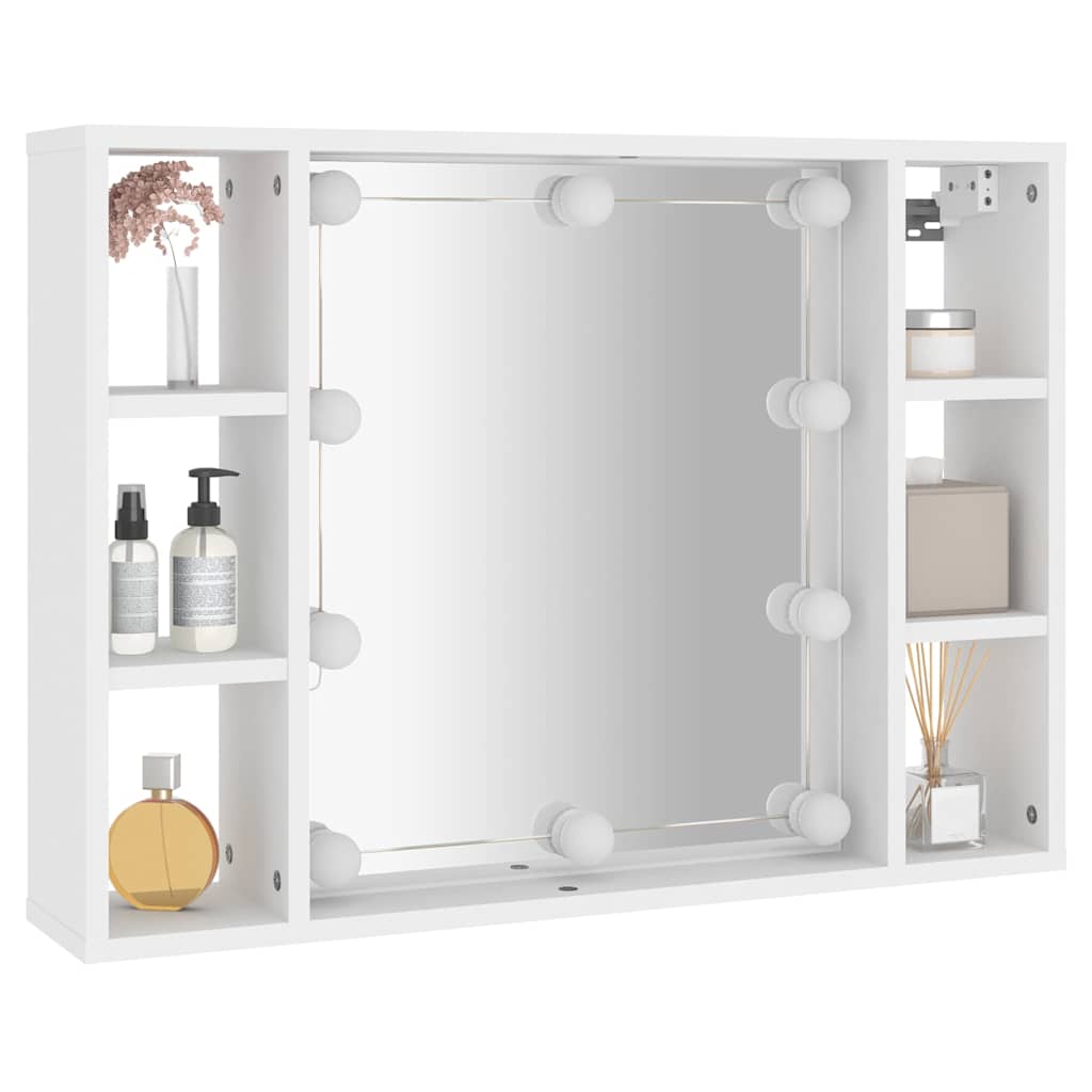 spejlskab med LED-lys 76x15x55 cm hvid