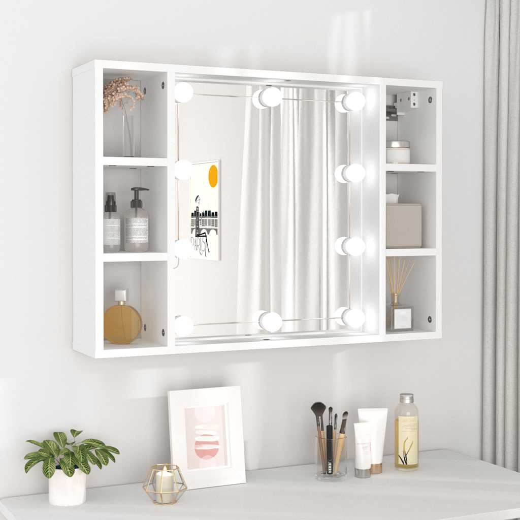 spejlskab med LED-lys 76x15x55 cm hvid