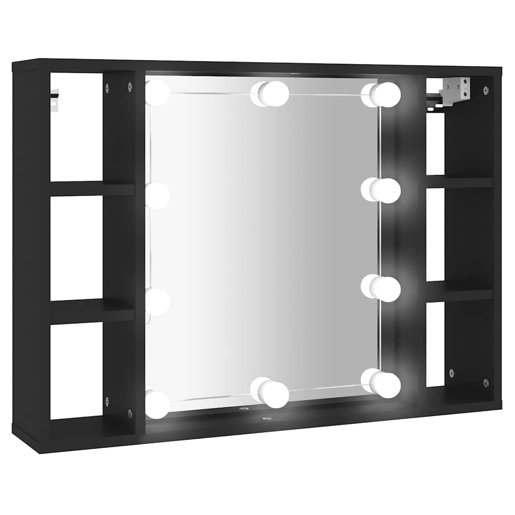 spejlskab med LED-lys 76x15x55 cm sort