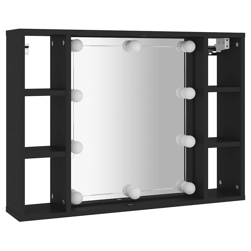 spejlskab med LED-lys 76x15x55 cm sort
