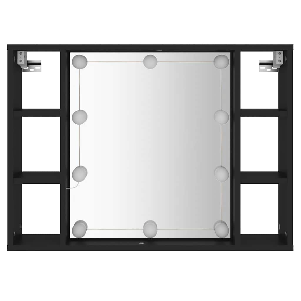 spejlskab med LED-lys 76x15x55 cm sort