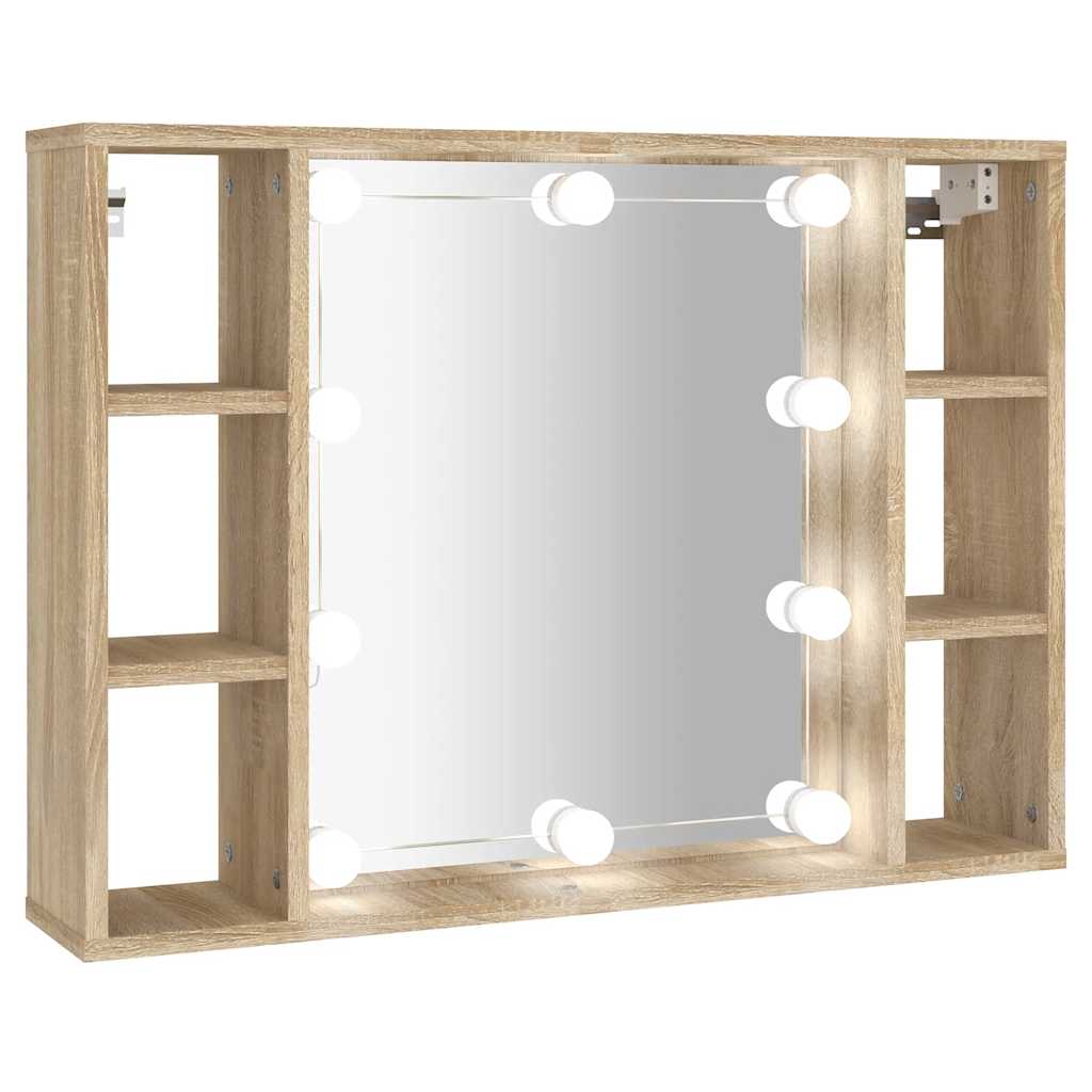 spejlskab med LED-lys 76x15x55 cm sonoma-eg