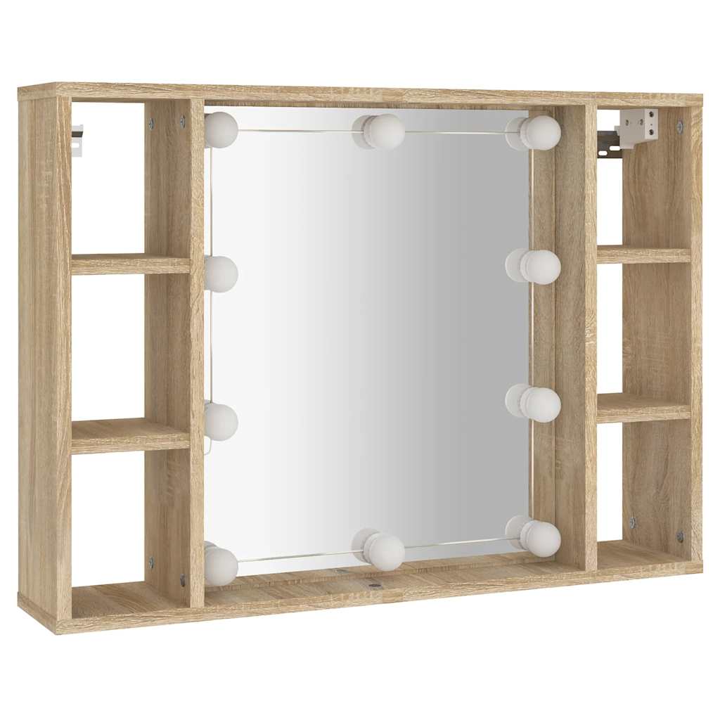 spejlskab med LED-lys 76x15x55 cm sonoma-eg