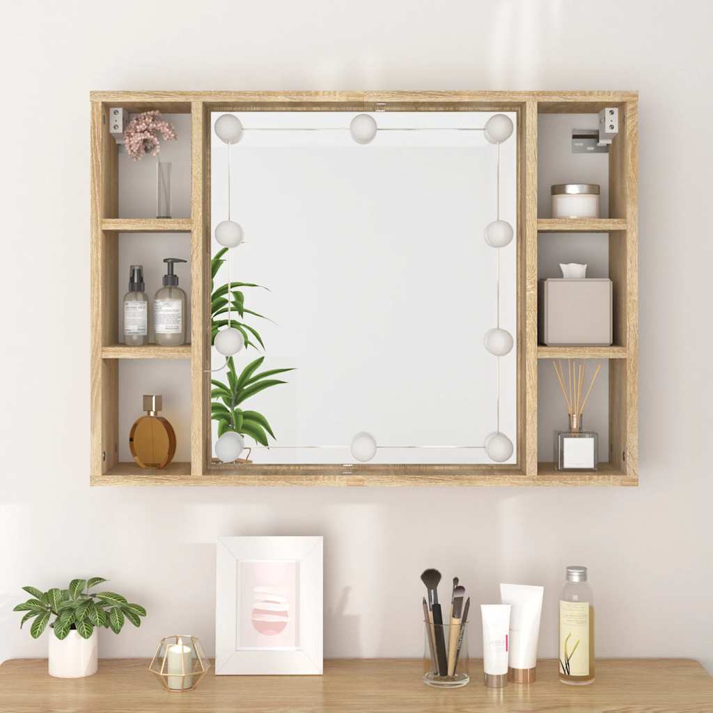 spejlskab med LED-lys 76x15x55 cm sonoma-eg
