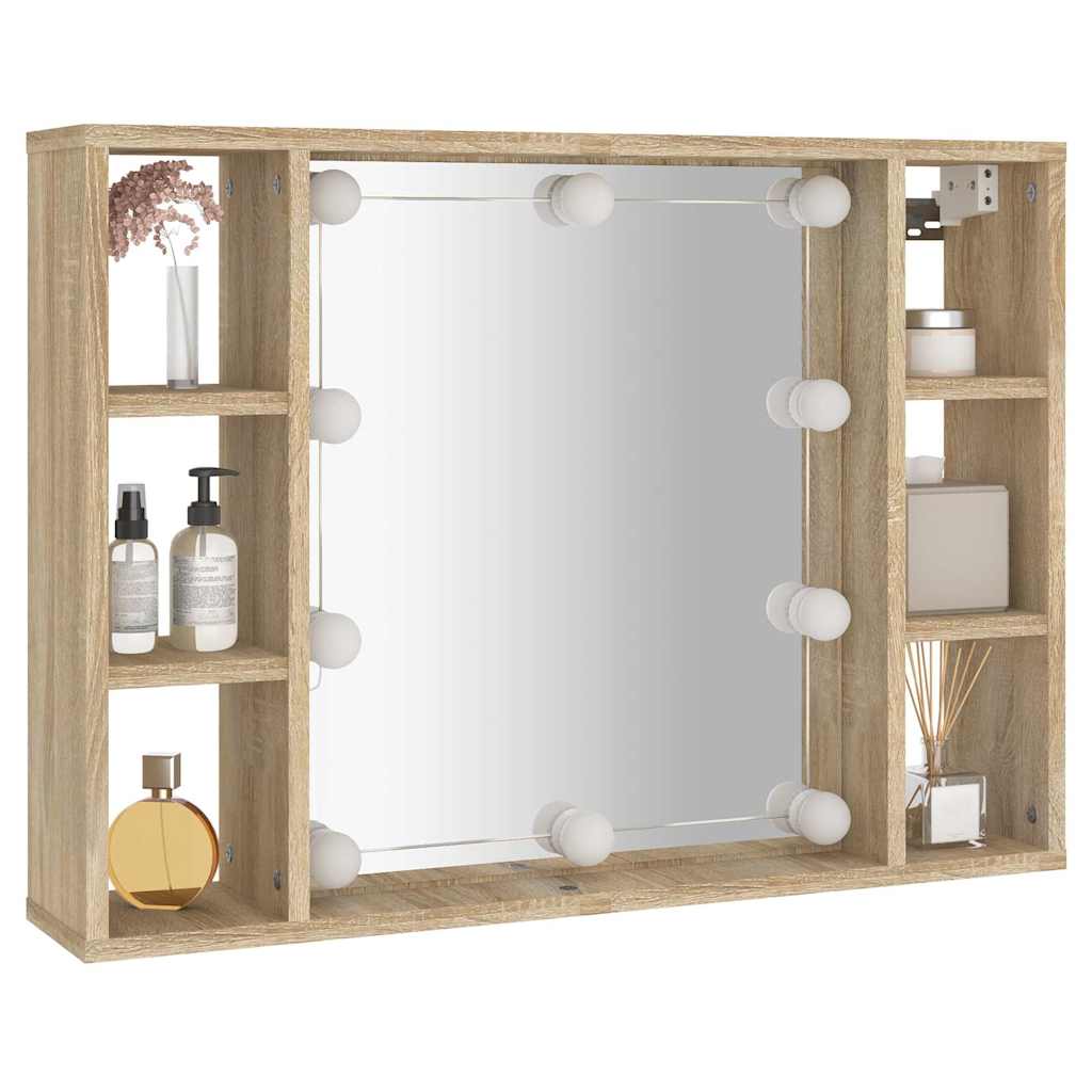 spejlskab med LED-lys 76x15x55 cm sonoma-eg