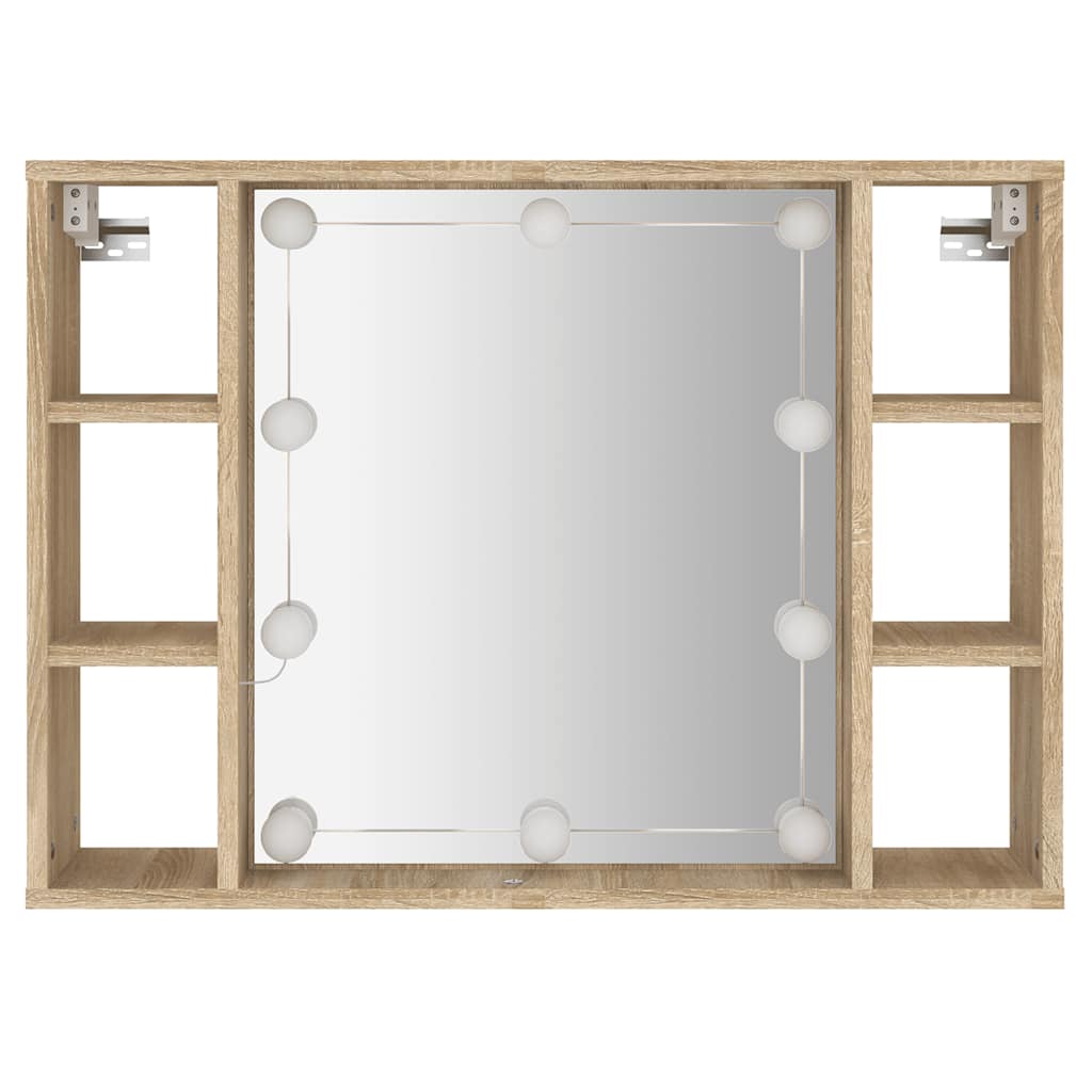 spejlskab med LED-lys 76x15x55 cm sonoma-eg