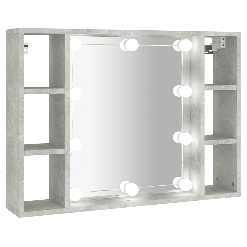 spejlskab med LED-lys 76x15x55 cm betongrå