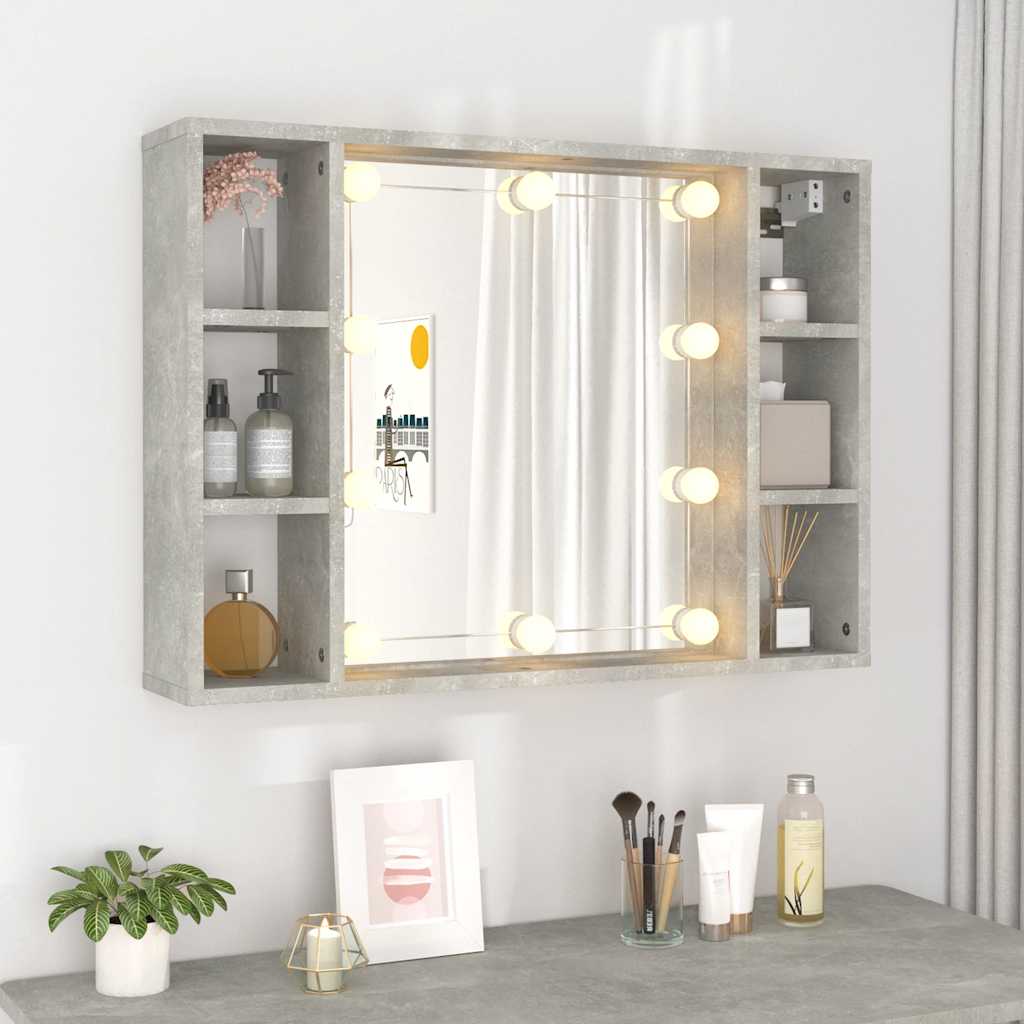 spejlskab med LED-lys 76x15x55 cm betongrå