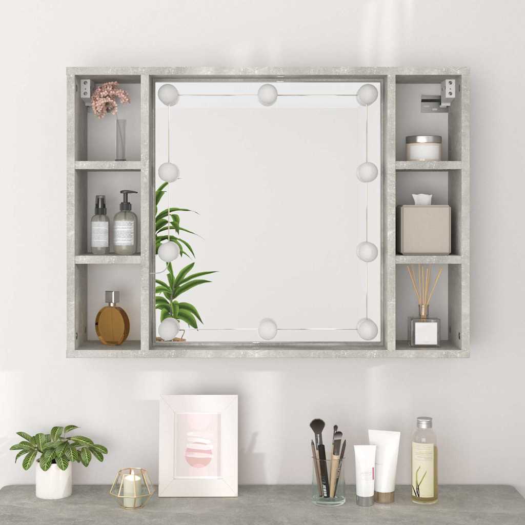 spejlskab med LED-lys 76x15x55 cm betongrå