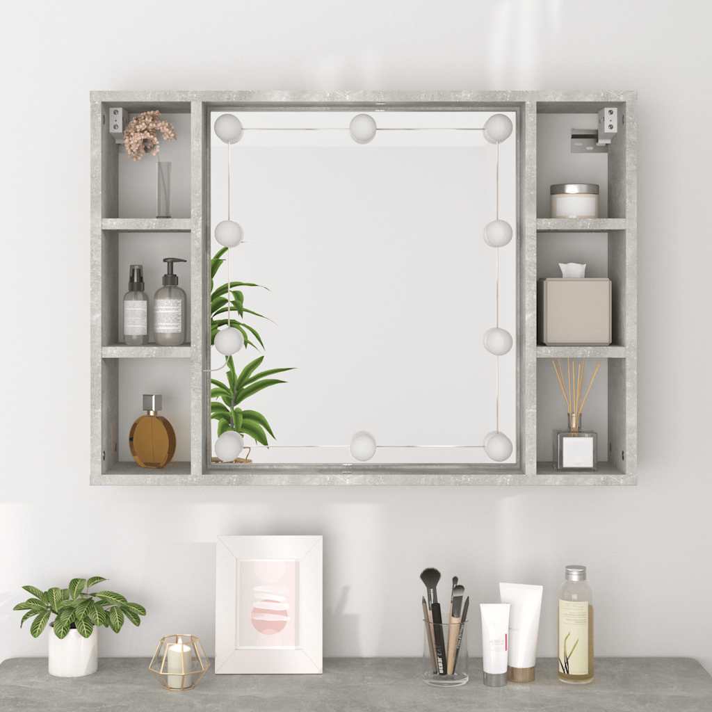 spejlskab med LED-lys 76x15x55 cm betongrå