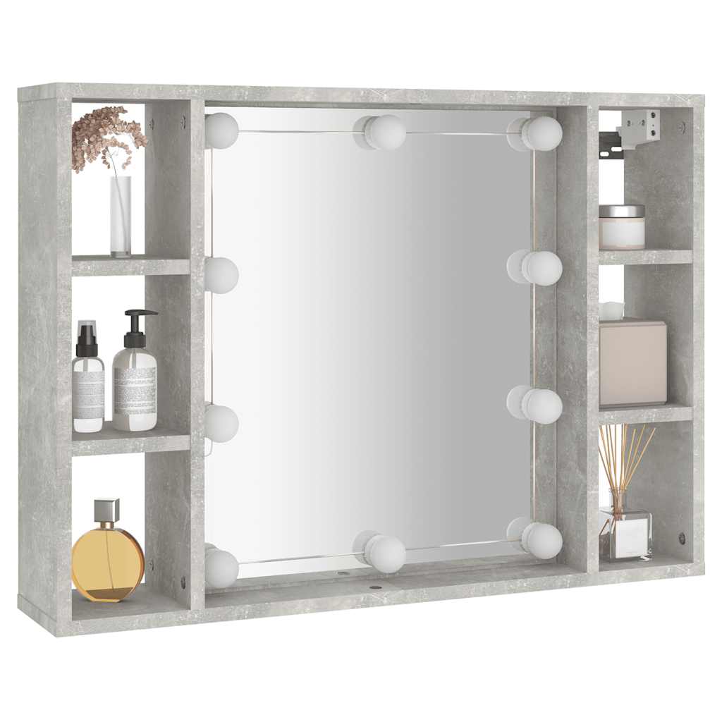 spejlskab med LED-lys 76x15x55 cm betongrå