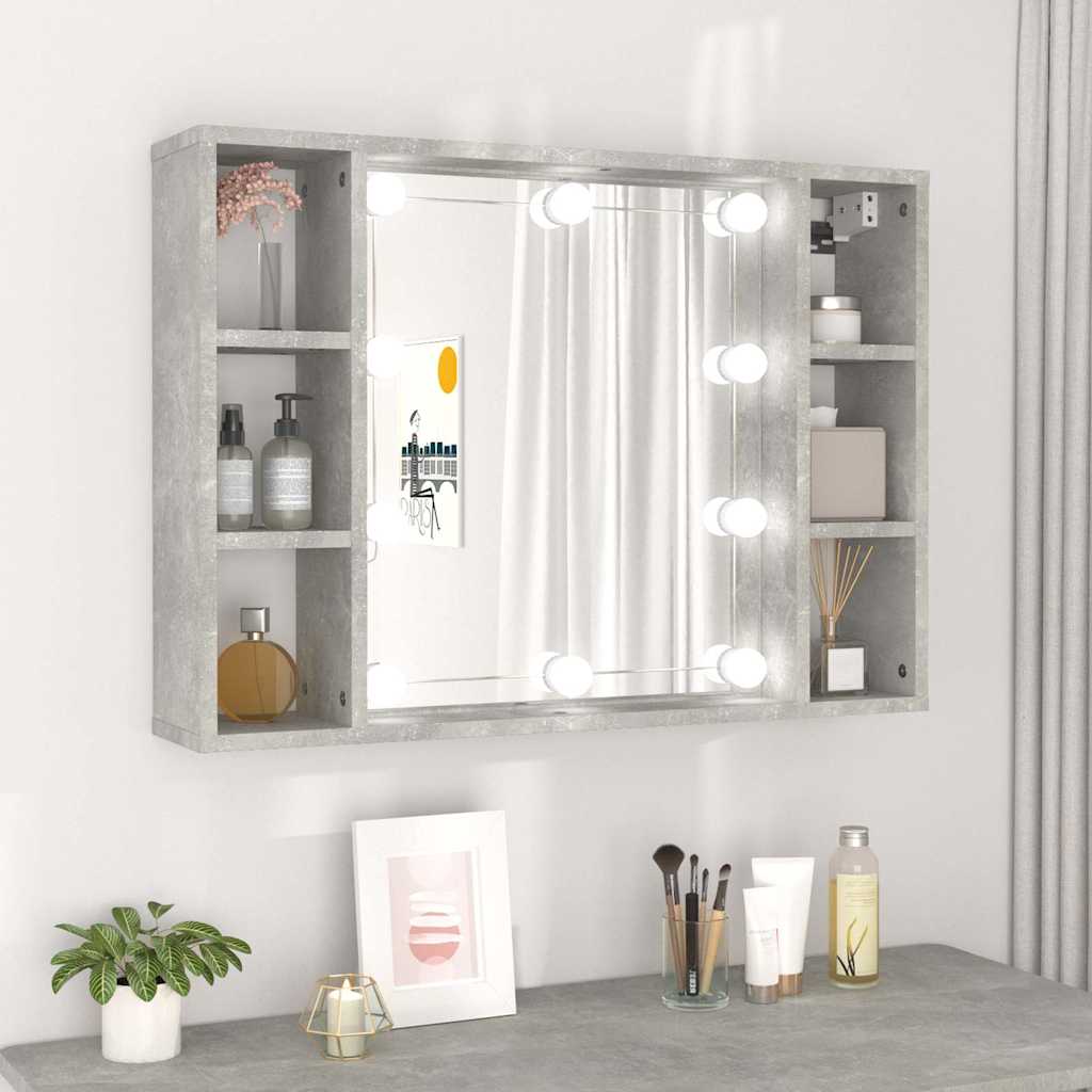 spejlskab med LED-lys 76x15x55 cm betongrå