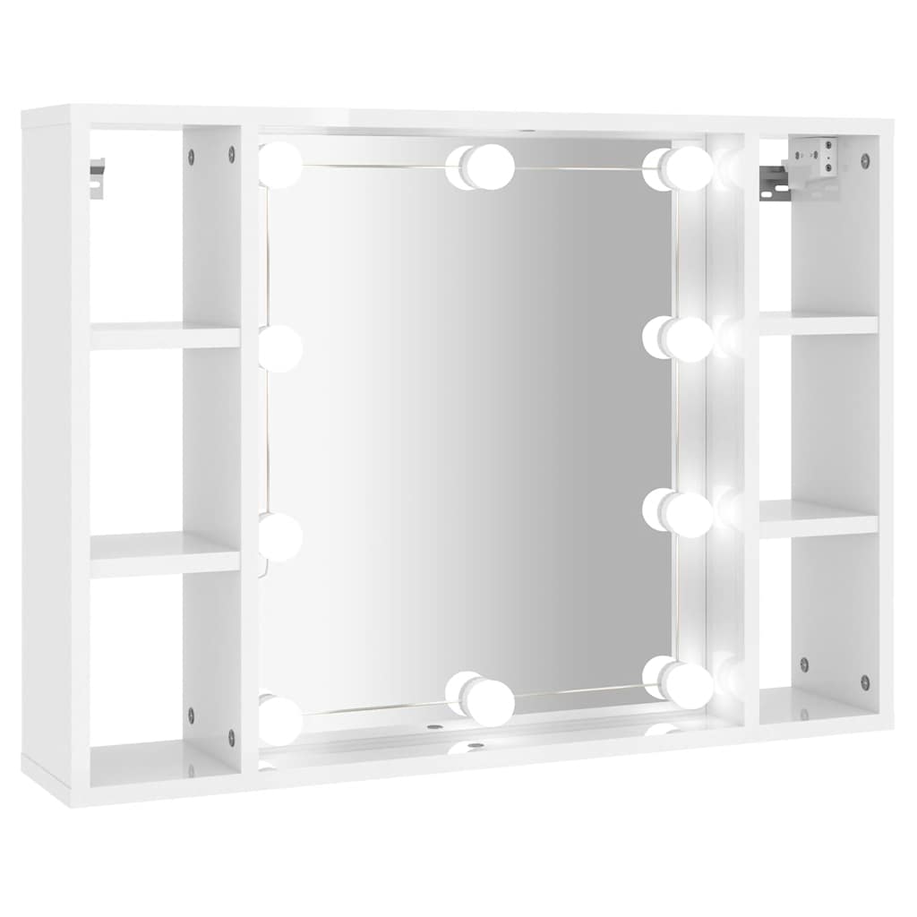 spejlskab med LED-lys 76x15x55 cm hvid højglans