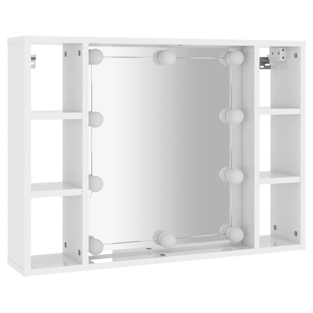 spejlskab med LED-lys 76x15x55 cm hvid højglans