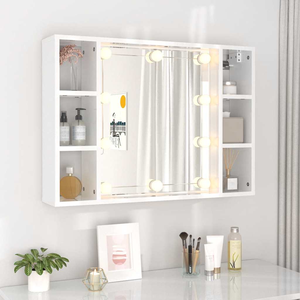 spejlskab med LED-lys 76x15x55 cm hvid højglans
