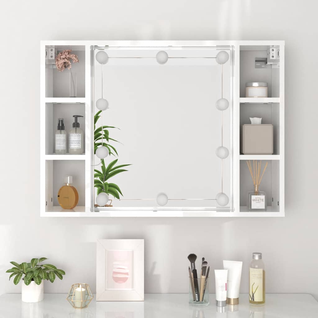 spejlskab med LED-lys 76x15x55 cm hvid højglans