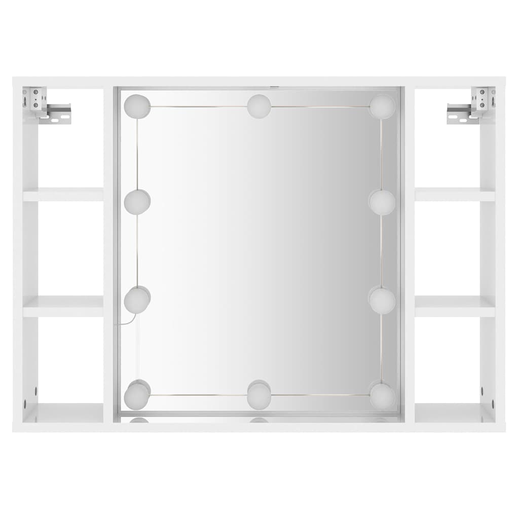 spejlskab med LED-lys 76x15x55 cm hvid højglans