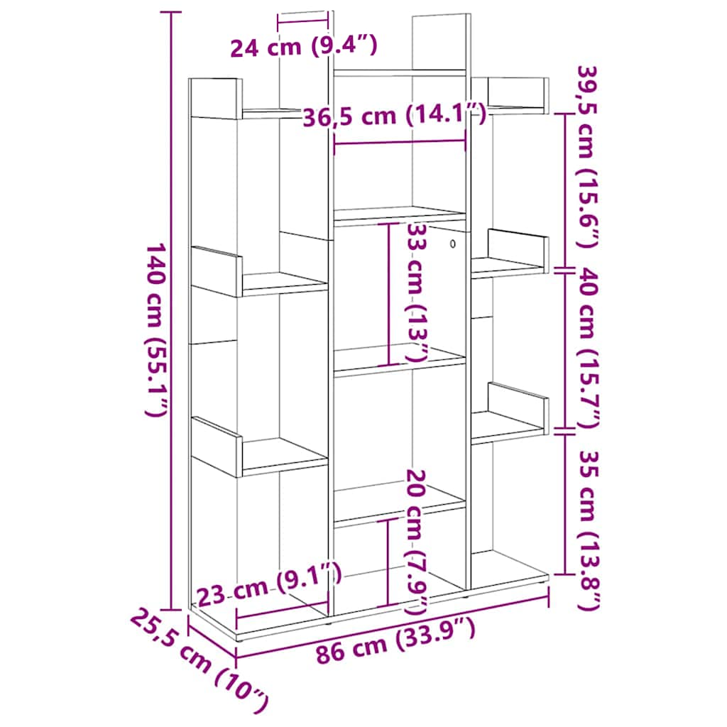 bogreol 86x25,5x140 cm konstrueret træ betongrå