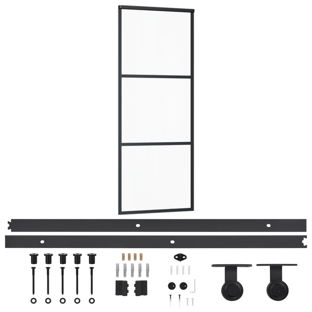 skydedør m. monteringssæt 76x205 cm sikkerhedsglas og aluminium