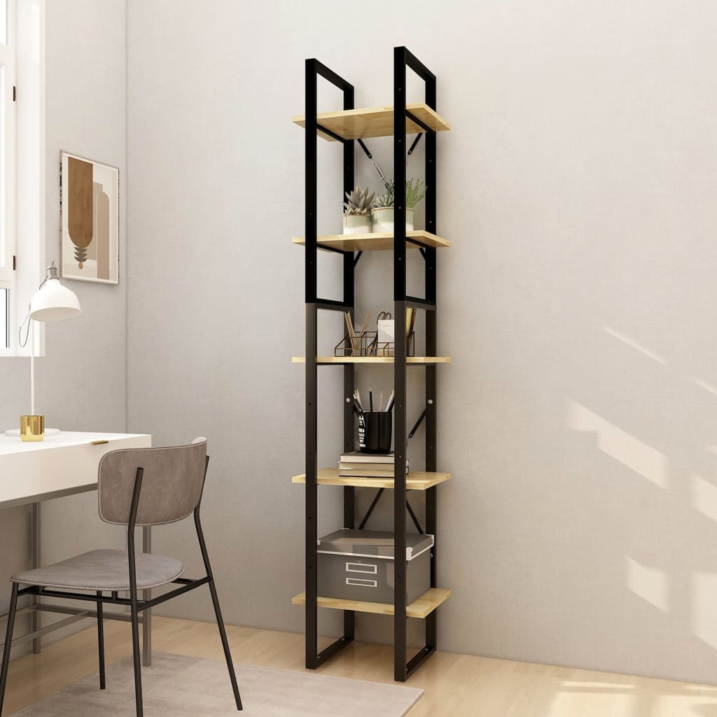 Bogreol 40 × 30 × 175 cm - 5 hylder i massivt fyrretræ med metalstel