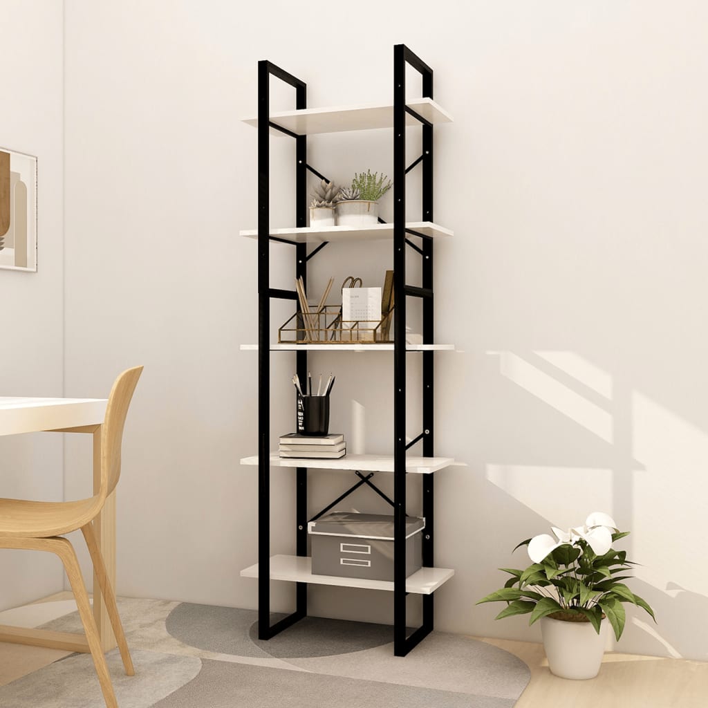 Bogreol 60×30×175 cm med 5 hylder - massivt fyrretræ, hvid