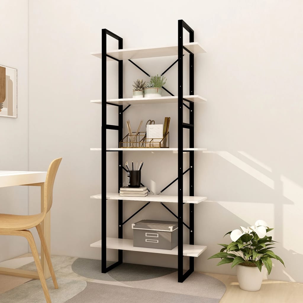 vidaXL bogreol med 5 hylder 80x30x175 cm massivt fyrretræ hvid