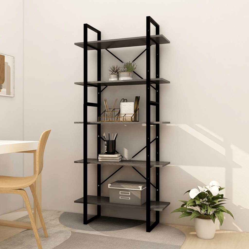 vidaXL bogreol med 5 hylder 80x30x175 cm massivt fyrretræ grå