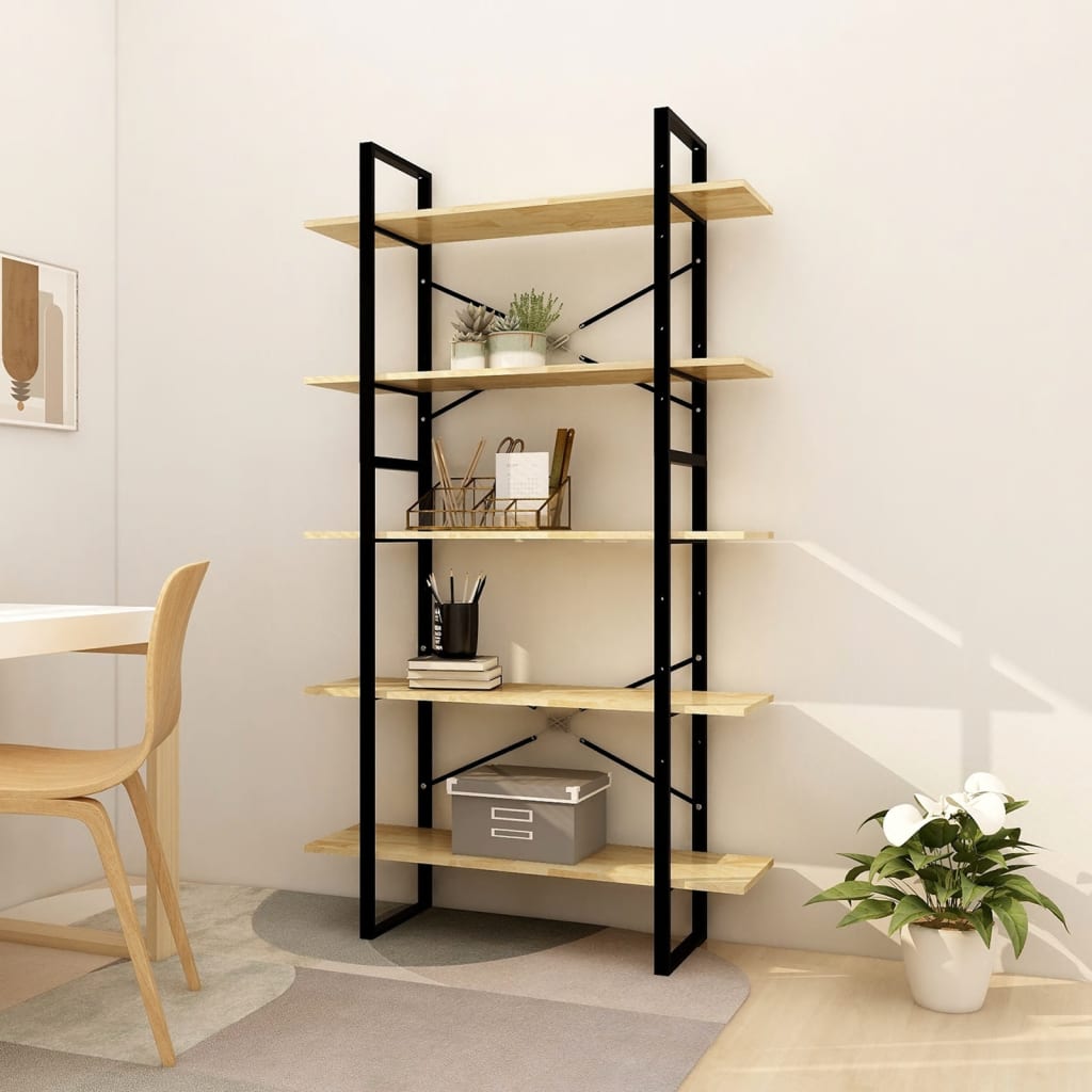 Bogreol med 5 hylder - 100×30×175 cm i massivt fyrretræ og metal