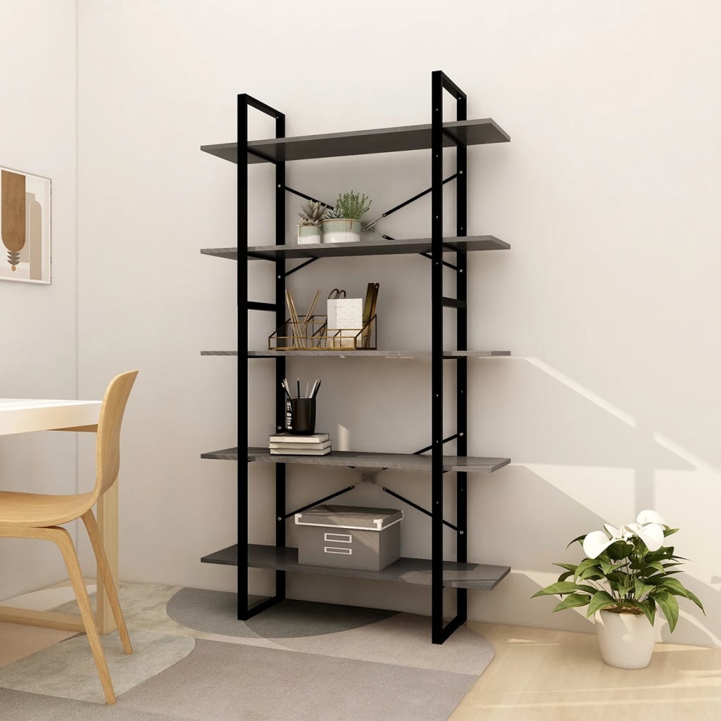 vidaXL bogreol med 5 hylder 100x30x175 cm massivt fyrretræ grå