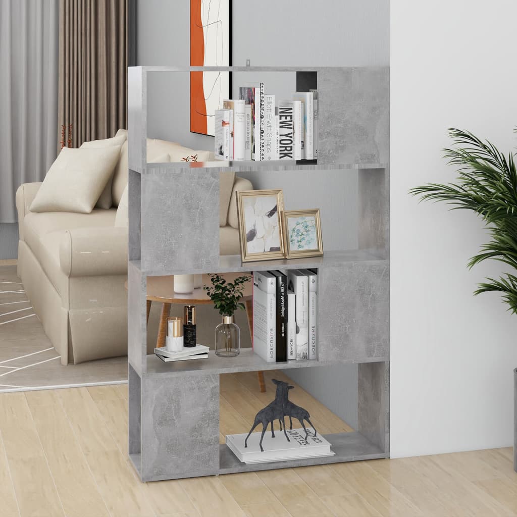 bogreol/rumdeler 80x24x124,5 cm konstrueret træ betongrå