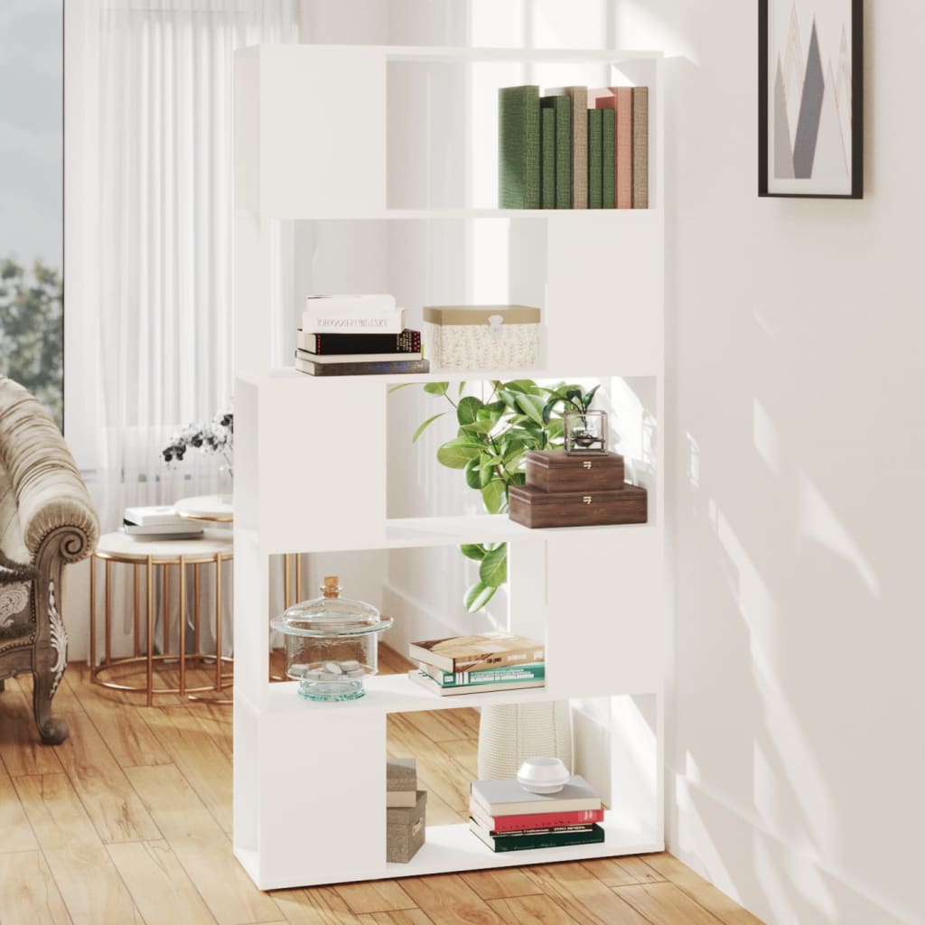 Bogreol/rumdeler i hvid - 80 × 24 × 155 cm, konstrueret træ