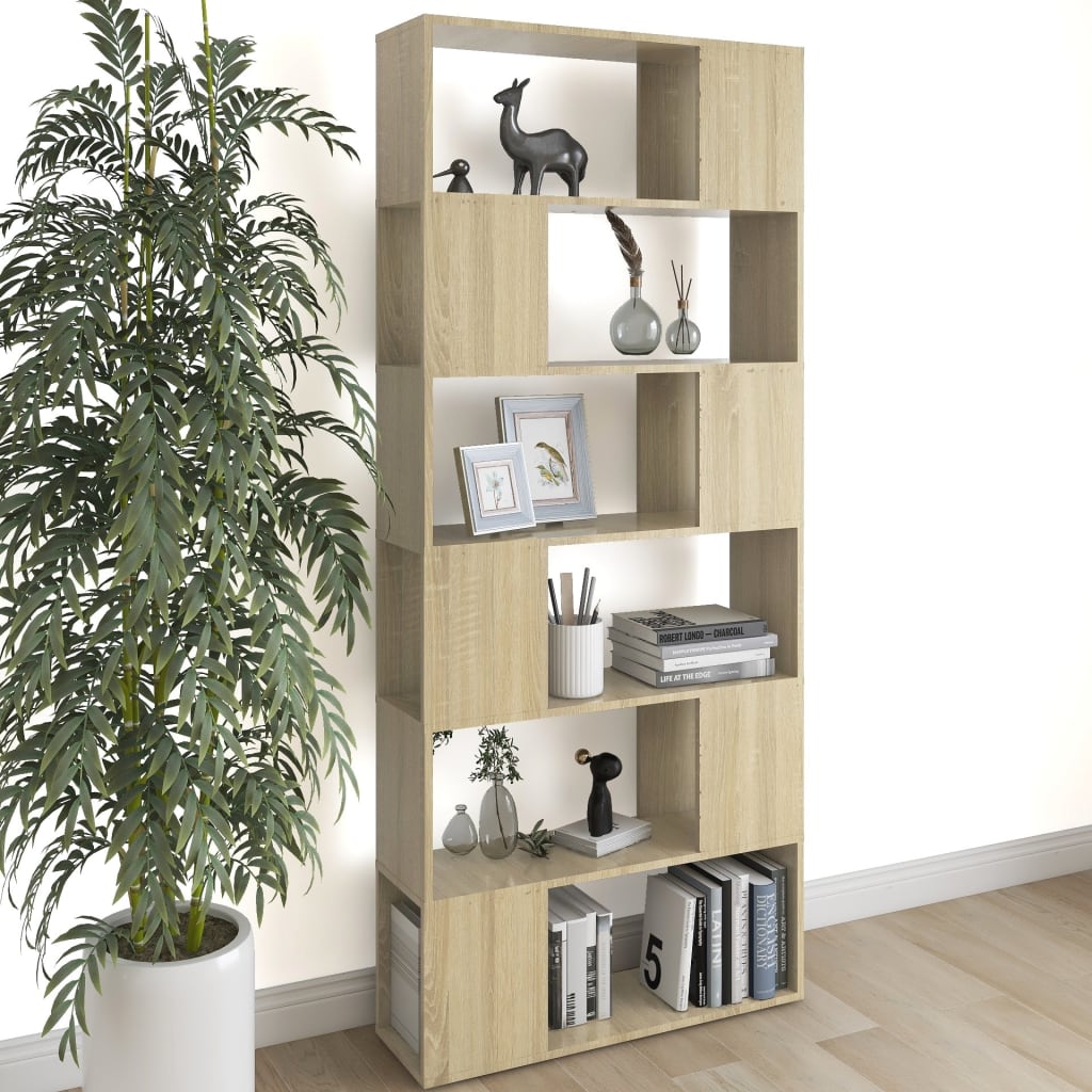 bogreol/rumdeler 80x24x186 cm konstrueret træ sonoma-eg billede
