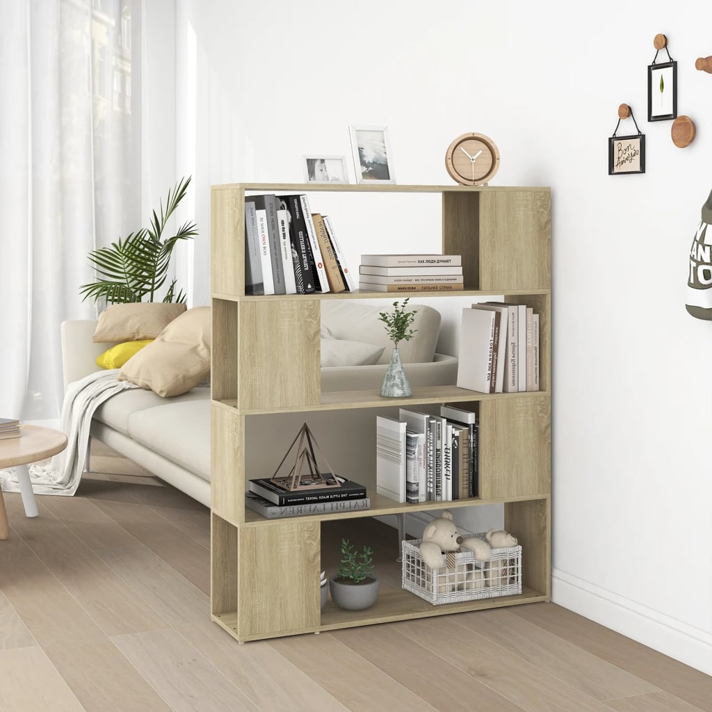 bogskab/rumdeler 100x24x124 cm konstrueret træ sonoma-eg billede