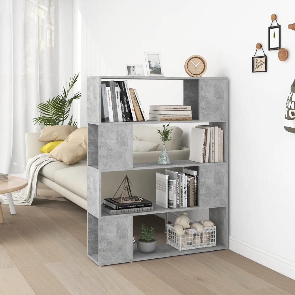 bogskab/rumdeler 100x24x124 cm konstrueret træ betongrå billede