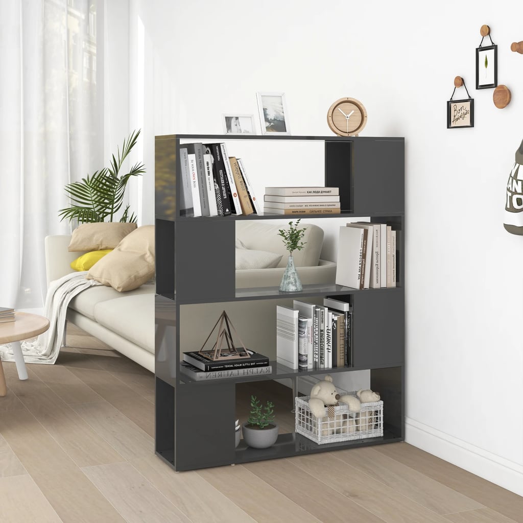 bogskab/rumdeler 100x24x124 cm konstrueret træ grå højglans