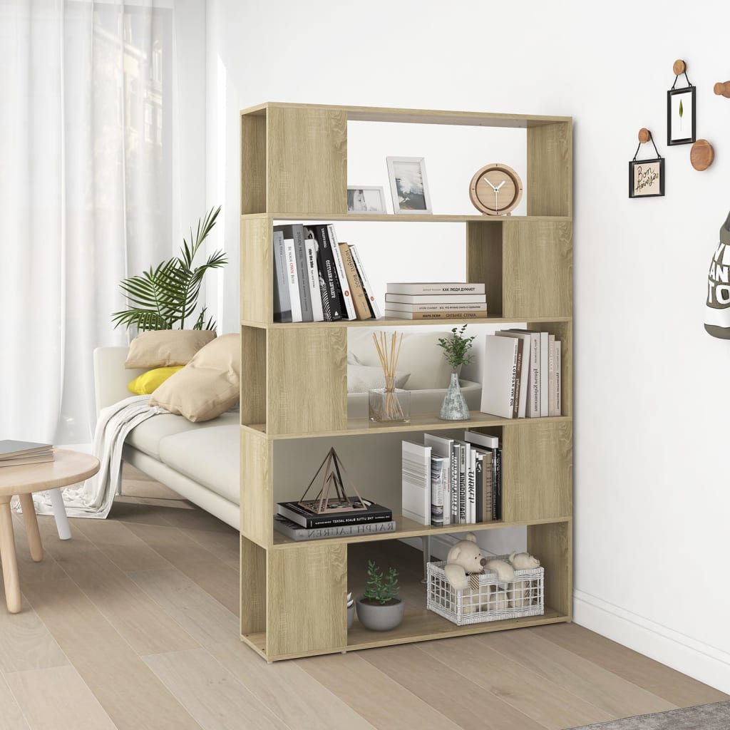 bogreol/rumdeler 100x24x155 cm konstrueret træ sonoma-eg billede