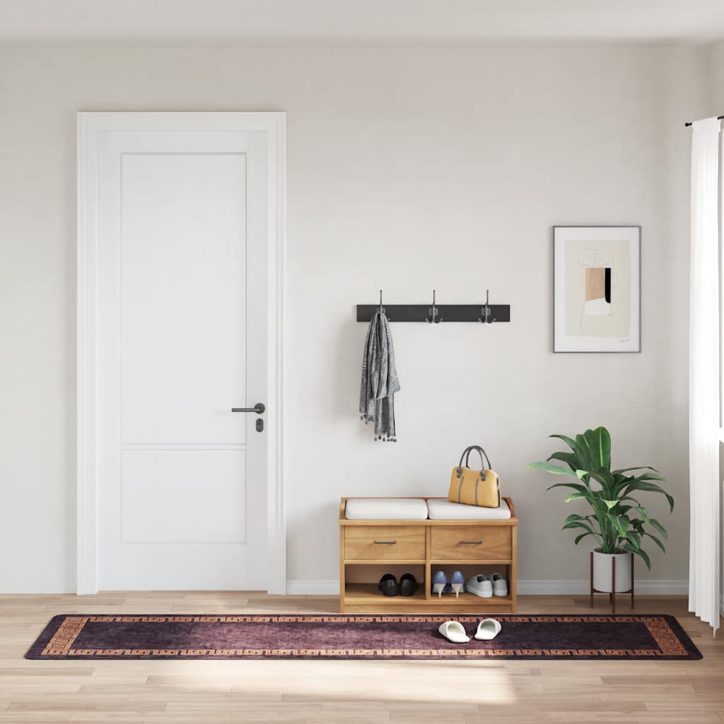 gulvtæppe 80x300 cm vaskbart sort og guld billede