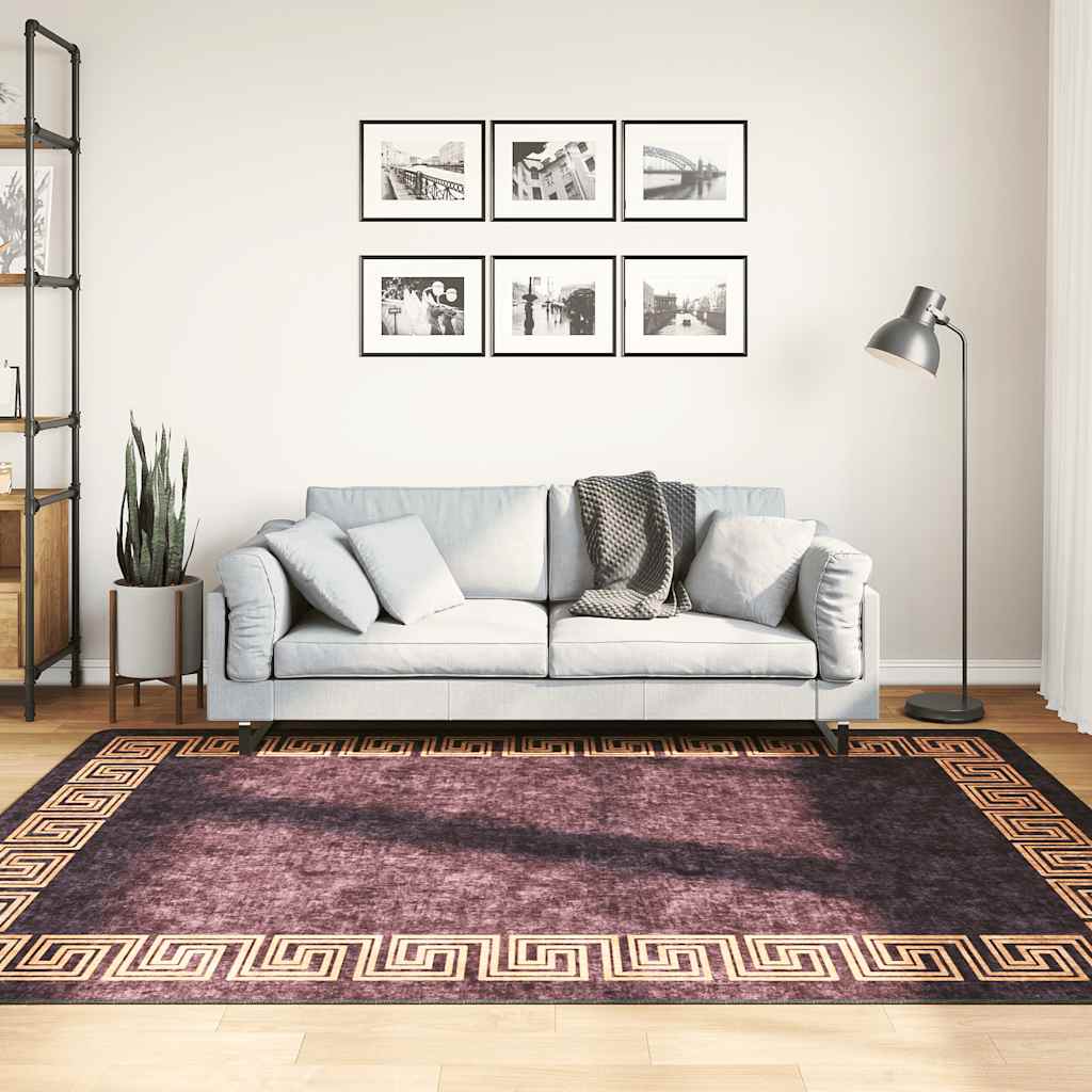 gulvtæppe 160x230 cm vaskbart sort og guld