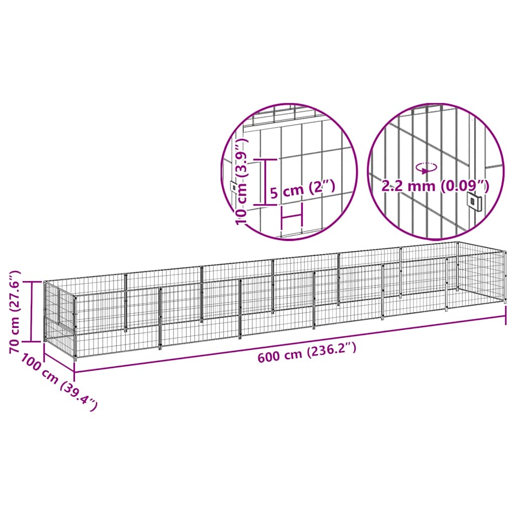 hundeløbegård 6 m² stål sort