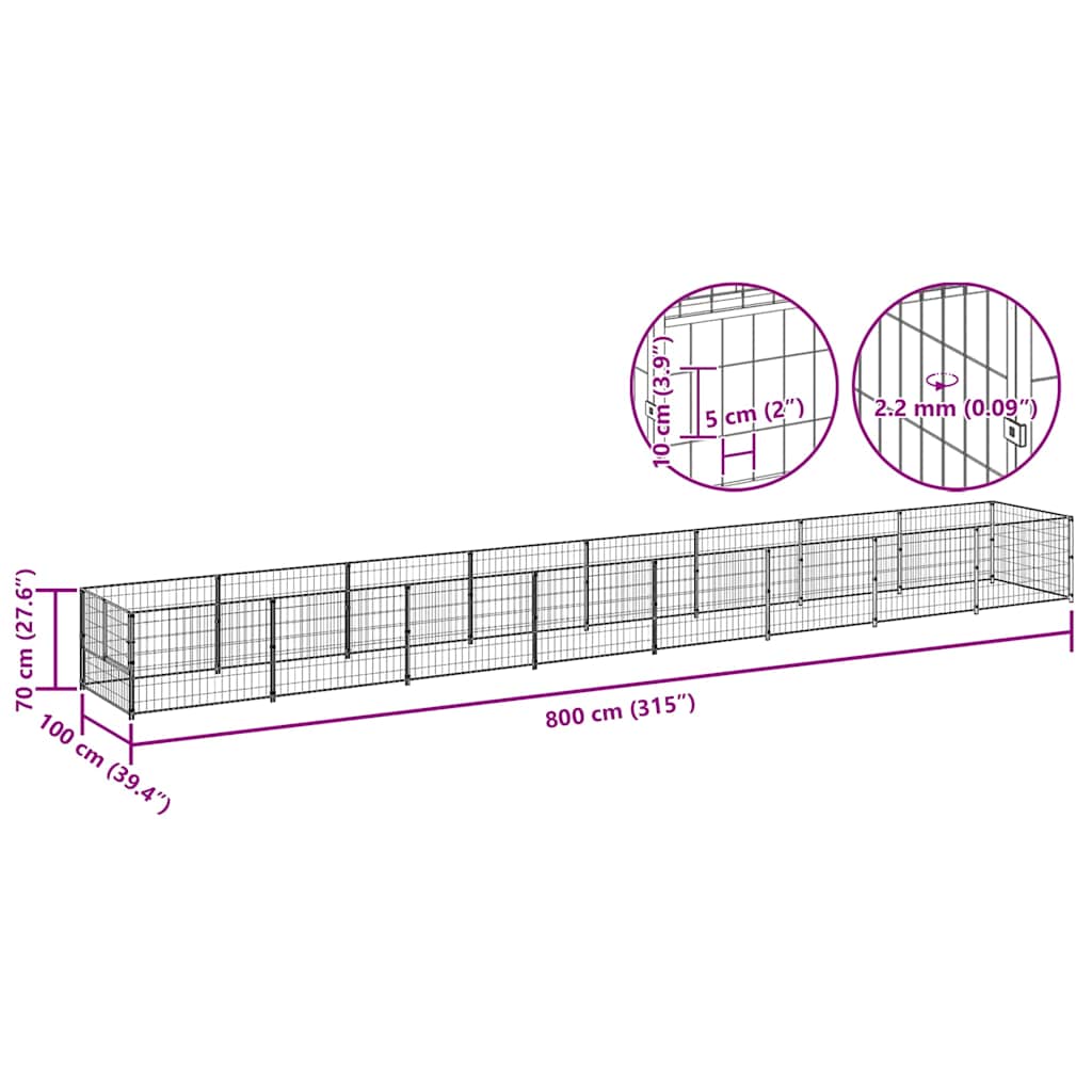 hundeløbegård 8 m² stål sort