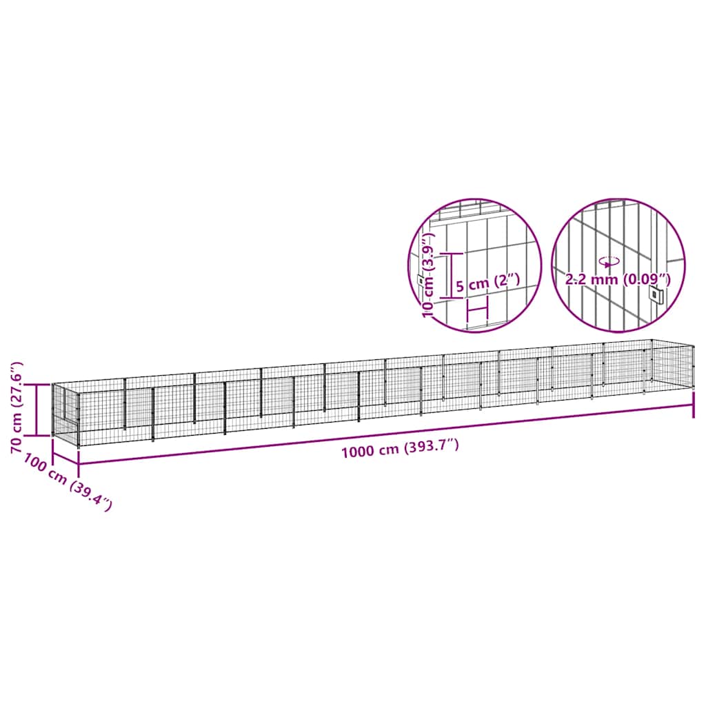 hundeløbegård 10 m² stål sort