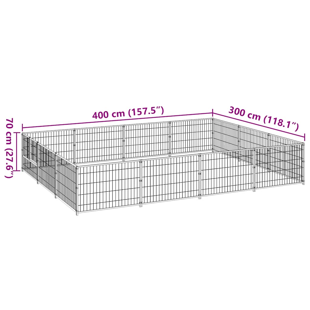 hundeløbegård 12 m² stål sort