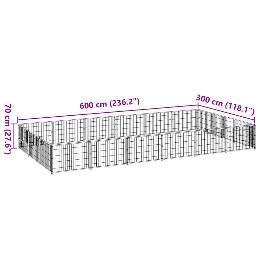 hundeløbegård 18 m² stål sort