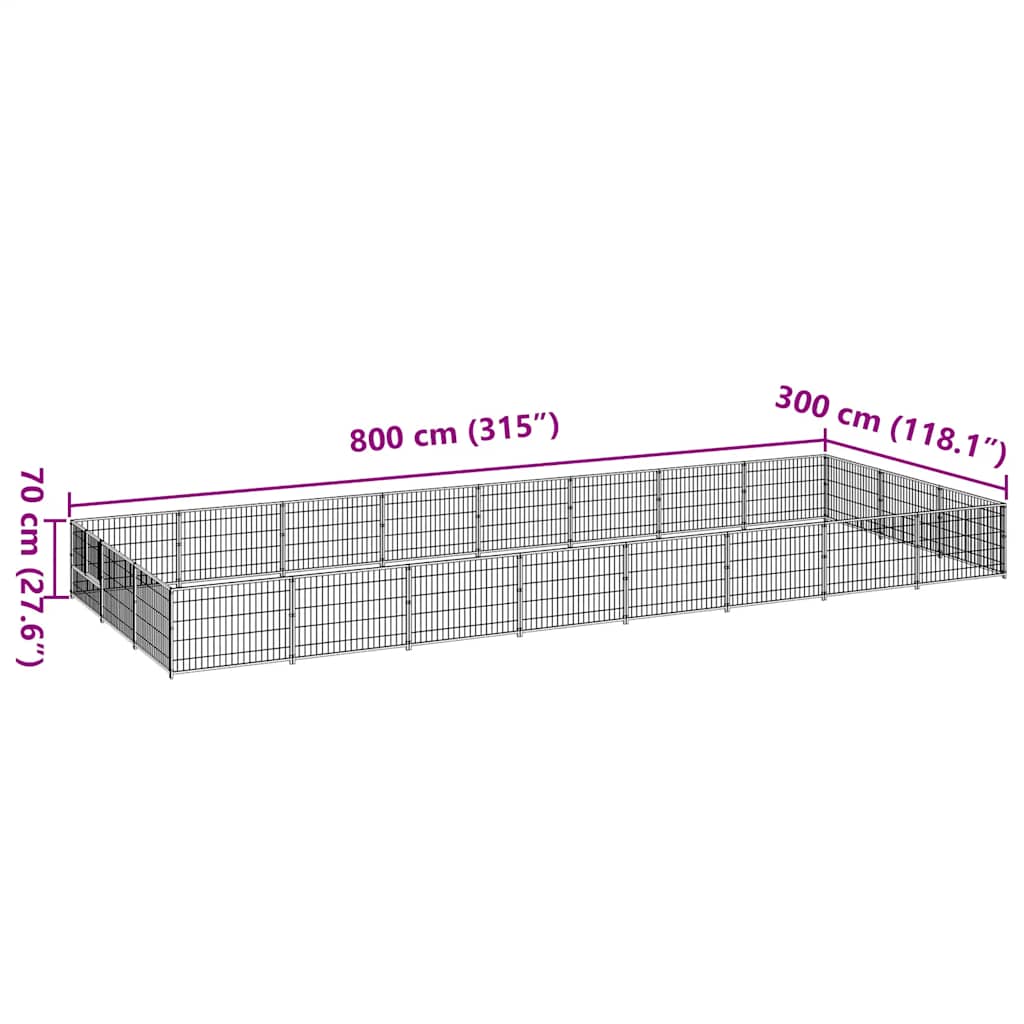 hundeløbegård 24 m² stål sort