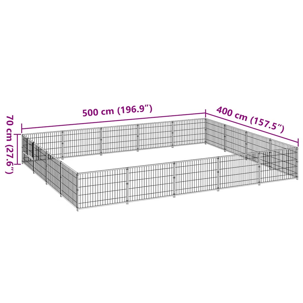 hundeløbegård 20 m² stål sort